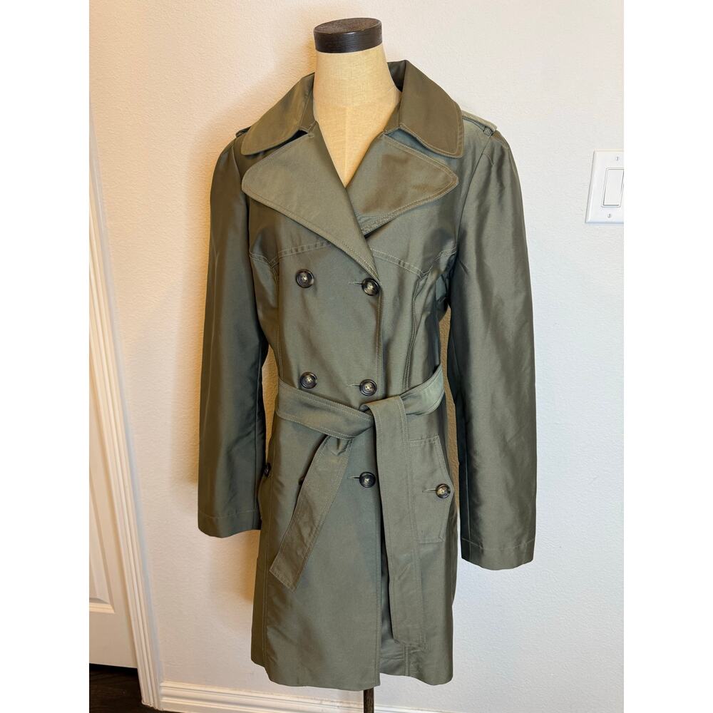 Y2K Banana Republic Olive Casual Trench Coat Jacket Women XL Vintage